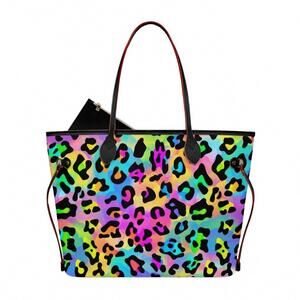 NEW AIER WHOLESALE women's neverfull bag with zip wallet in rainbow leopard